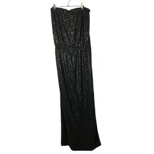Tibi Black Sequin Strapless Maxi Formal Gown M